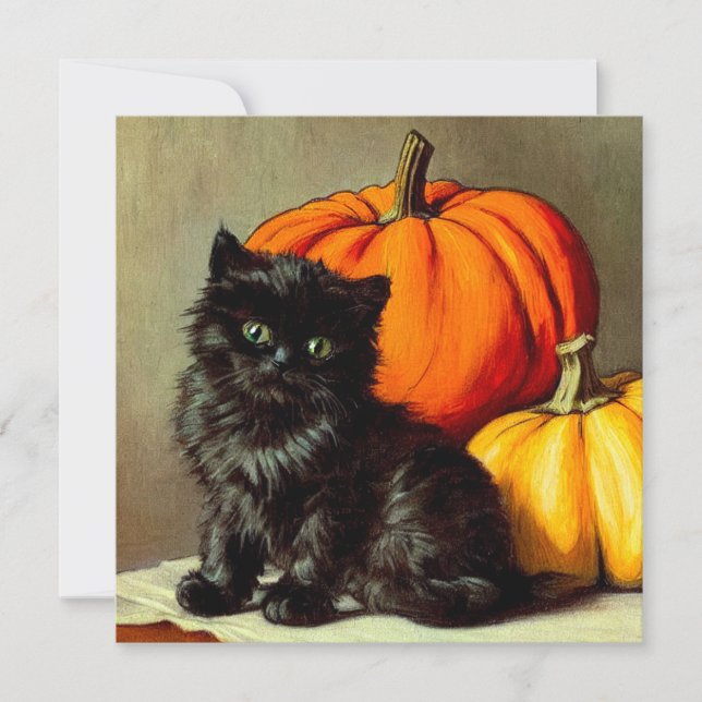 Vintage Halloween Black Cat och Pumpkins Inbjudningar (Framsida)