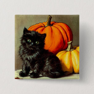 Vintage Halloween Black Cat och Pumpkins Knapp