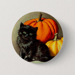 Vintage Halloween Black Cat och Pumpkins Knapp
