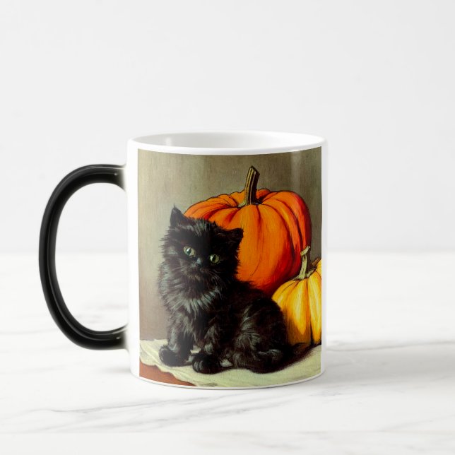 Vintage Halloween Black Cat och Pumpkins Magisk Mugg (Vänster)