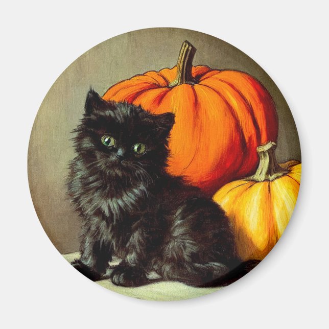 Vintage Halloween Black Cat och Pumpkins Magnet (Framsidan)