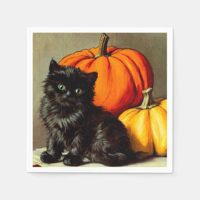 Vintage Halloween Black Cat och Pumpkins Pappersservett (Framsidan)