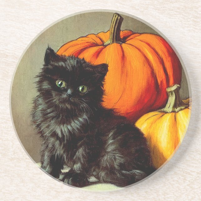 Vintage Halloween Black Cat och Pumpkins Underlägg (Framsidan)
