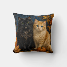 Vintage Halloween Black Cat & Orange Cat Kudde