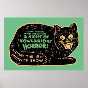 Vintage Halloween Black Cat Poster