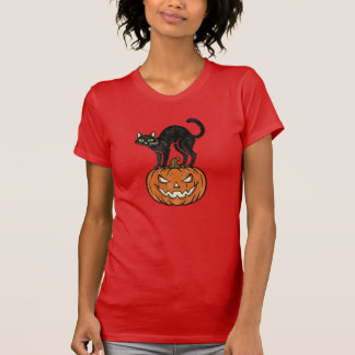 Vintage Halloween Black Cat & Pumpkin Retro Design T Shirt