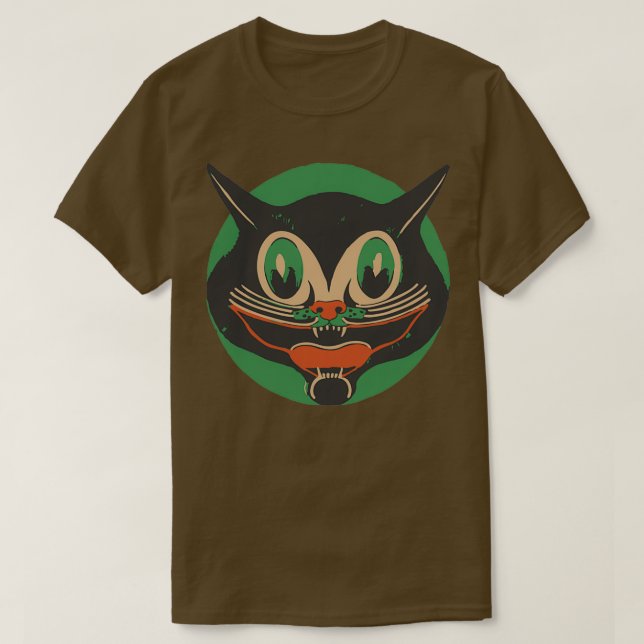 Vintage Halloween Black Cat Scaredy Cat T Shirt (Design framsida)