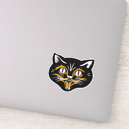 Vintage Halloween Black Cat Smiling Ansikte Orange Klistermärken