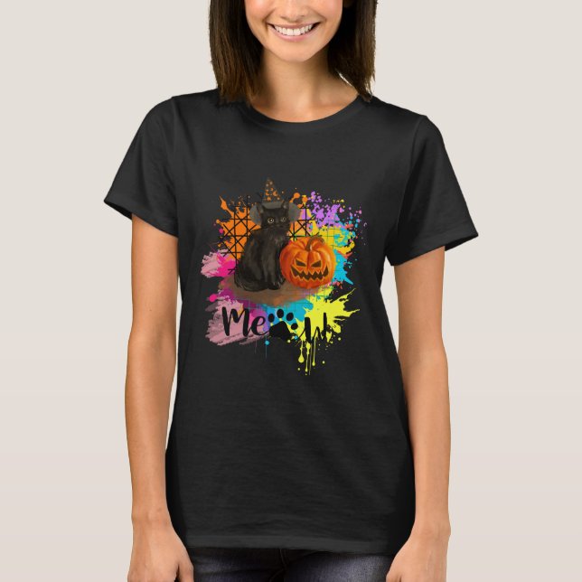 Vintage Halloween Black Cat T Shirt (Framsida)