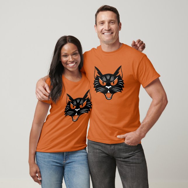Vintage Halloween Black Cat T Shirt (Unisex)
