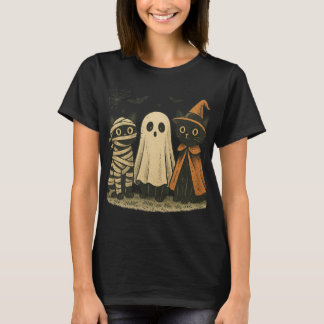 Vintage Halloween Black Cat Trio T-Shirt | Cute Mu