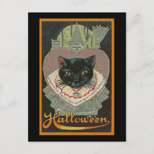 Vintage Halloween Black Cat Vykort