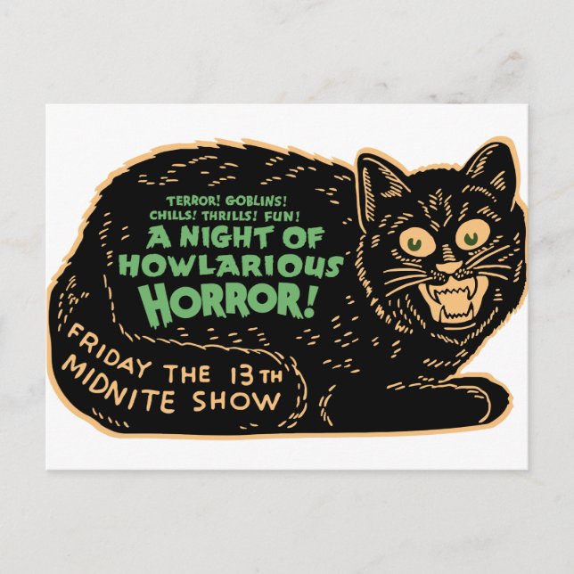 Vintage Halloween Black Cat Vykort (Framsida)