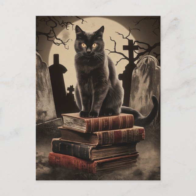 Vintage Halloween Black Cat Vykort (Framsida)