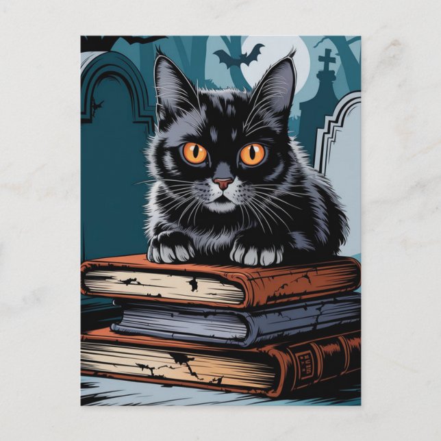 Vintage Halloween Black Cat Vykort (Framsida)