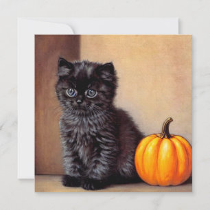 Vintage Halloween Black Kitten Illustration Inbjudningar