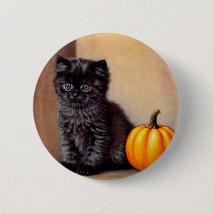 Vintage Halloween Black Kitten Illustration Knapp