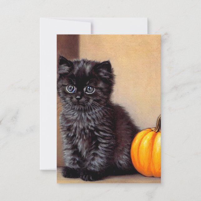 Vintage Halloween Black Kitten Illustration OSA Kort (Framsida)