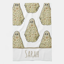 Vintage Halloween Blommig Spökhandduk