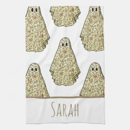 Vintage Halloween Blommig Spökhandduk Kökshandduk