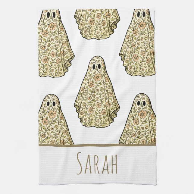 Vintage Halloween Blommigt Ghost Hand Kökshandduk (Vertikal)