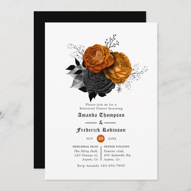 Vintage Halloween Blommigt Rehearsal Dinner Inbjudningar (Fram/baksida)