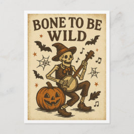 Vintage Halloween Bone to be Wild Vykort
