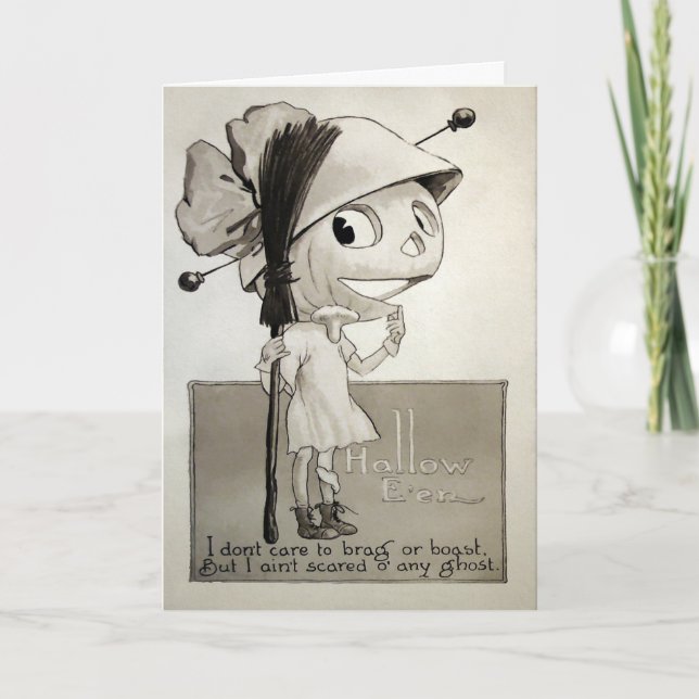 Vintage Halloween-boostringskort Helgkort (Framsida)