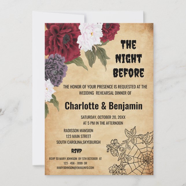 Vintage Halloween Bröllop Rehearsal Middag Inbjudningar (Framsida)