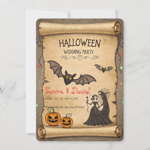 Vintage Halloween bröllopsinbjudan Scroll Inbjudningar
