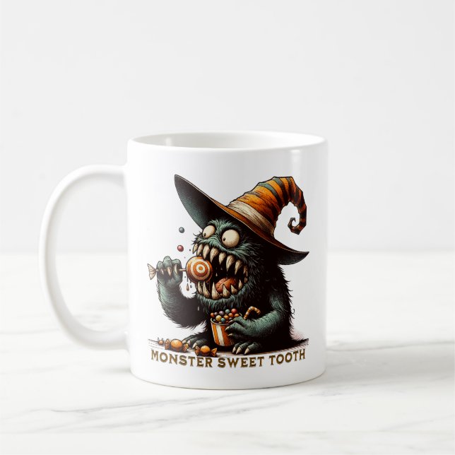 Vintage Halloween Candy Monster Kaffemugg (Vänster)