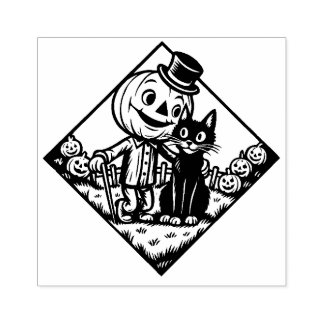 Vintage Halloween Cat and Scarecrow Rubber Stamp Stämpel