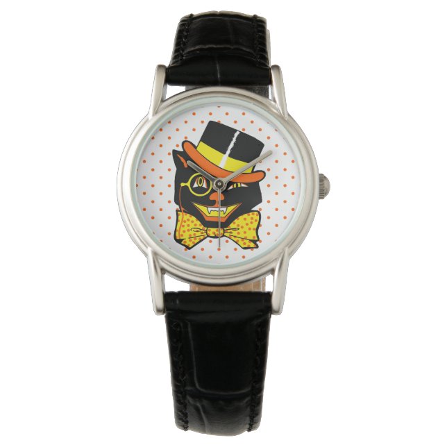 Vintage Halloween Cat i Top hat Armbandsur (Framsida)