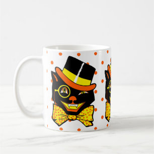 Vintage Halloween Cat i Top hat Kaffemugg