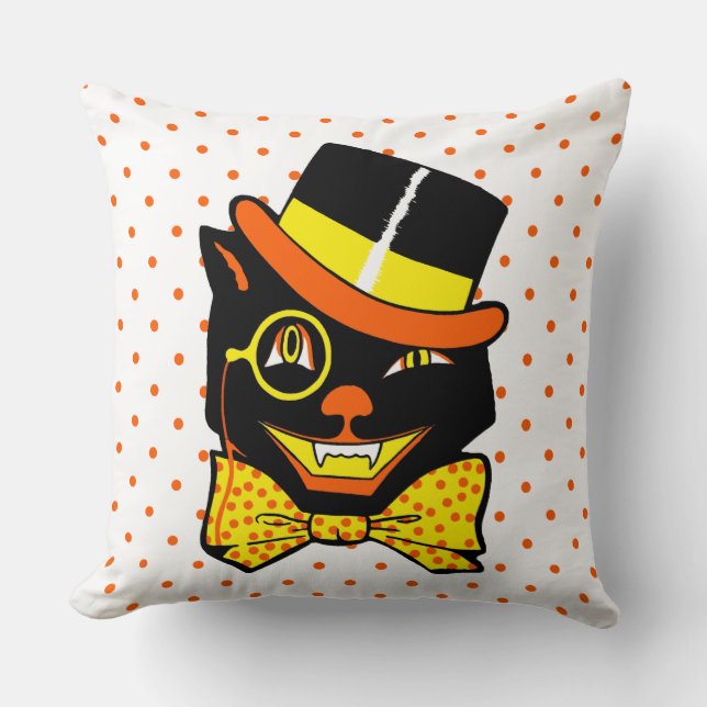 Vintage Halloween Cat i Top hat Kudde (Framsida)