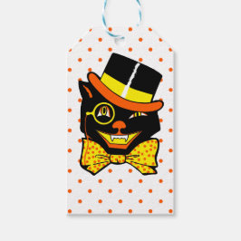 Vintage Halloween Cat i Top hat Presentetikett