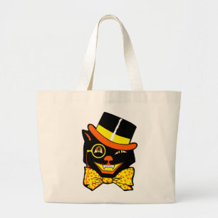 Vintage Halloween Cat in Top hat Totebag Jumbo Tygkasse