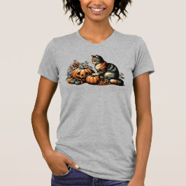 Vintage Halloween Cat och Pumpkin T Shirt