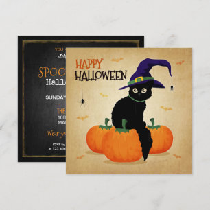 Vintage Halloween Cat och Pumpkins Inbjudan