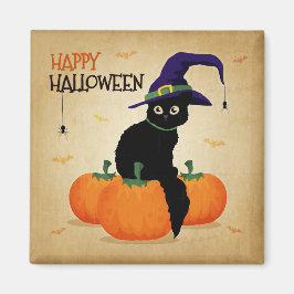 Vintage Halloween Cat och Pumpkins | Magnet