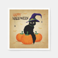Vintage Halloween Cat och Pumpkins | Napkin