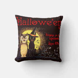 Vintage Halloween Cat och Uggla Kudde