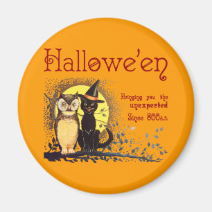 Vintage Halloween Cat och Uggla Magnet