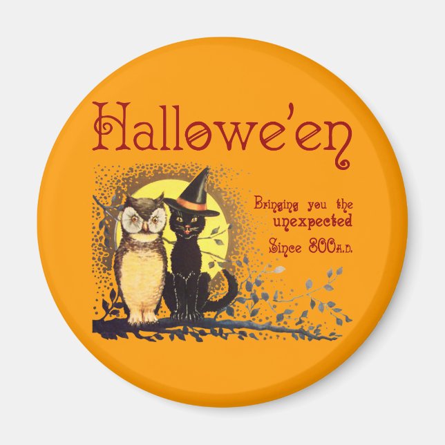 Vintage Halloween Cat och Uggla Magnet (Framsidan)