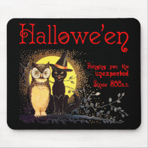 Vintage Halloween Cat och Uggla Mousepad Musmatta