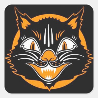 Vintage Halloween Cat Stickers Fyrkantigt Klistermärke