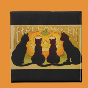 Vintage Halloween Cats och Jack O'Lantern Magnet