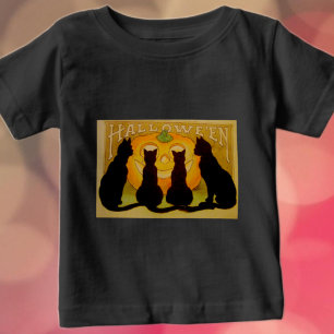 Vintage Halloween Cats och Jack O'Lantern Tee Shirt