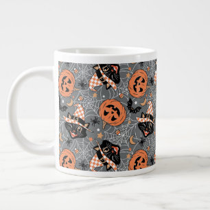 Vintage Halloween Cats och Pumpkins Mönster Jumbo Mugg