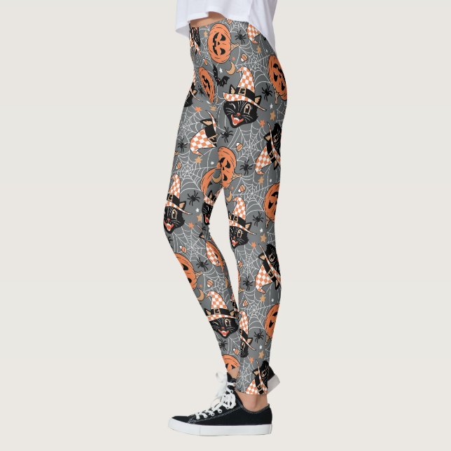 Vintage Halloween Cats och Pumpkins Mönster Leggings (Vänster)